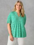 Live Unlimited Curve Ditsy Jersey Blouse, Green, Green