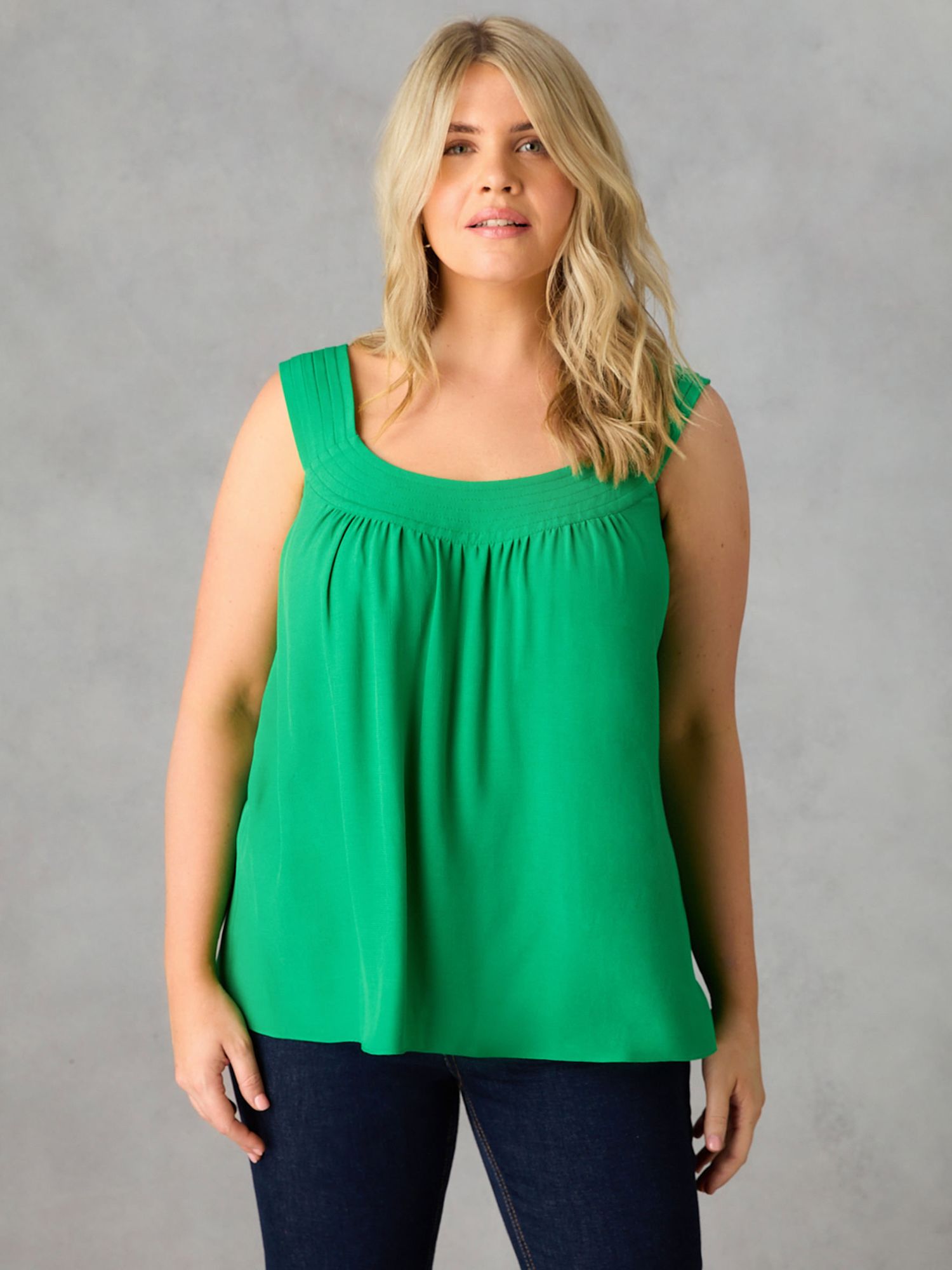 Live Unlimited Curve Relaxed Fit Pleat Neck Sleeveless Blouse, Green, 12