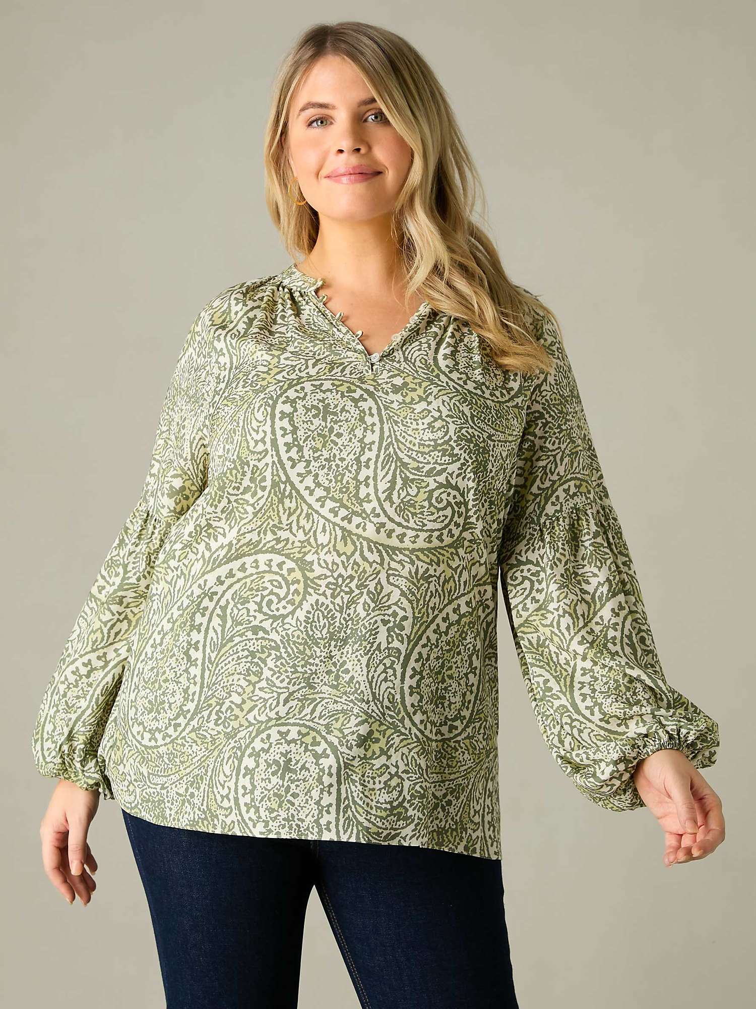 Buy Live Unlimited Curve Paisley Nehru Collar Blouse, Green Online at johnlewis.com