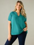 Live Unlimited Curve Jersey Broderie Blouse, Turquoise