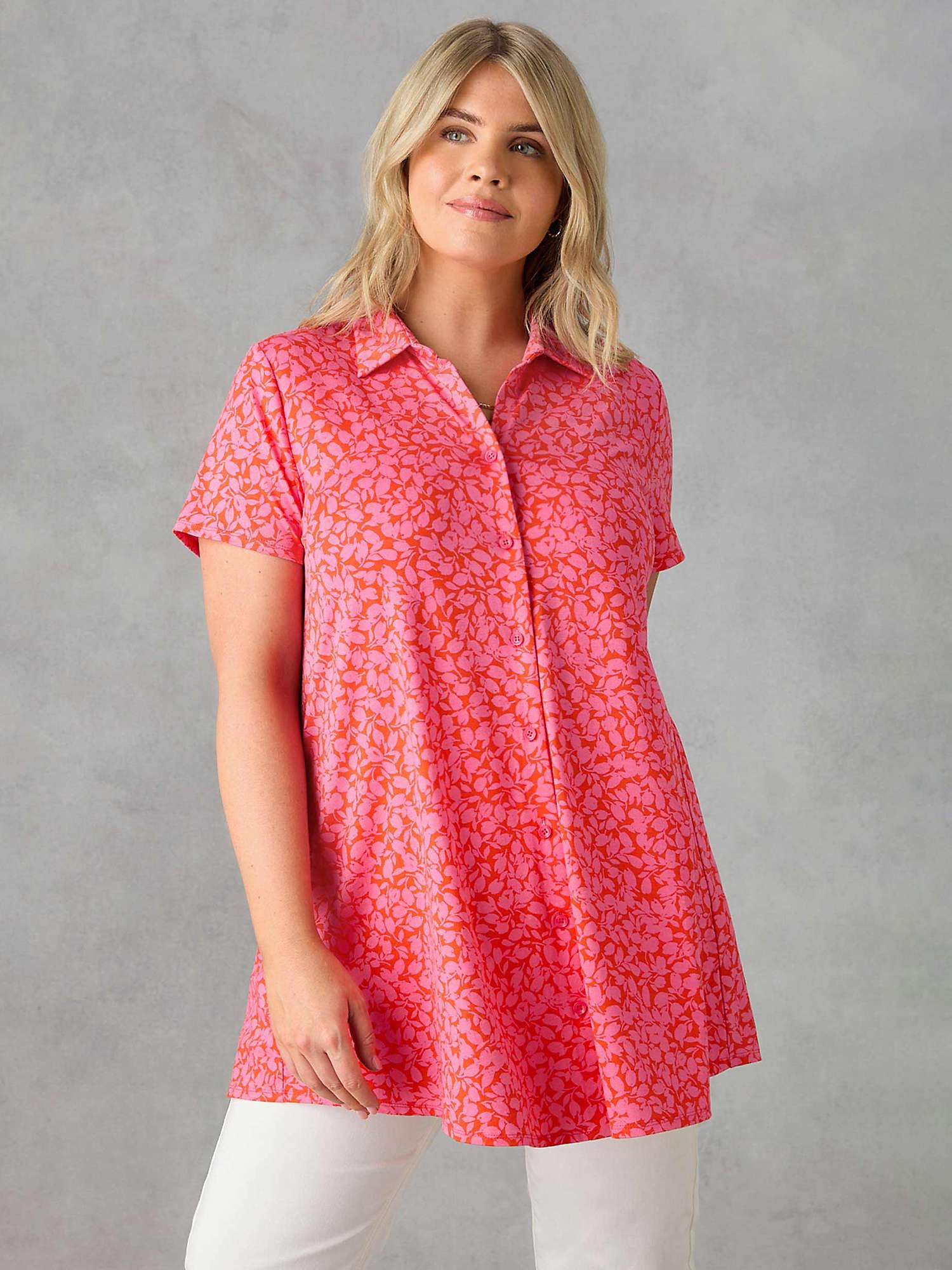 Buy Live Unlimited Curve Floral Jersey Relaxed Shirt, Pink Online at johnlewis.com