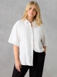 Live Unlimited Curve Linen Blend Short Sleeve Shirt, White