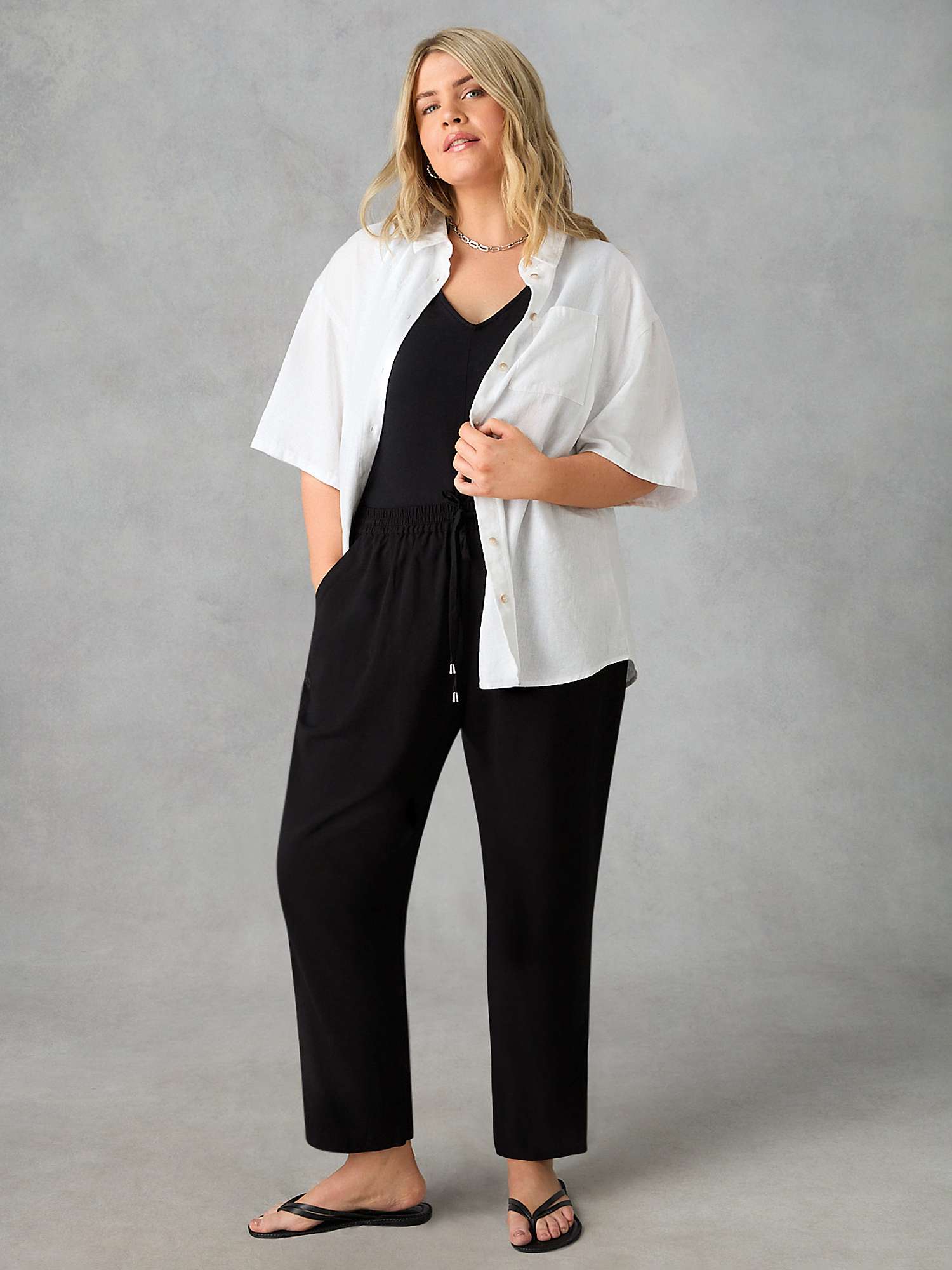 Buy Live Unlimited Curve Linen Blend Short Sleeve Shirt, White Online at johnlewis.com