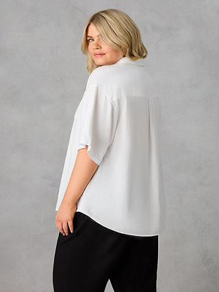 Live Unlimited Curve Linen Blend Short Sleeve Shirt, White