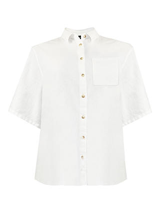 Live Unlimited Curve Linen Blend Short Sleeve Shirt, White