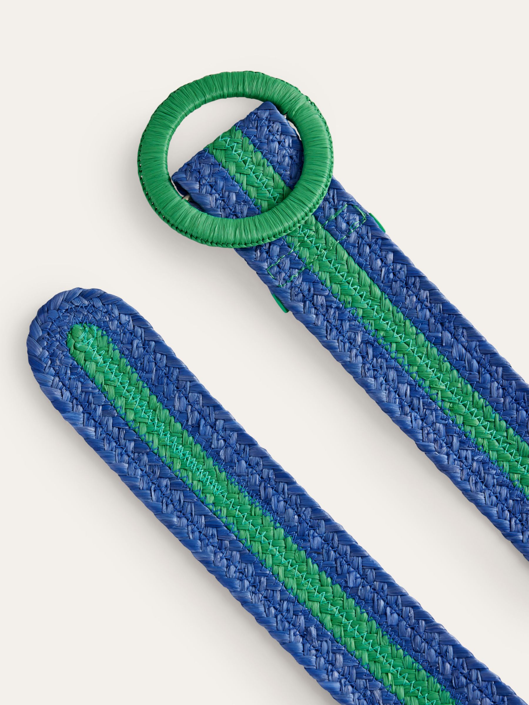 Boden Stripe Colour Block Belt, Blue/Rich Emerald, L