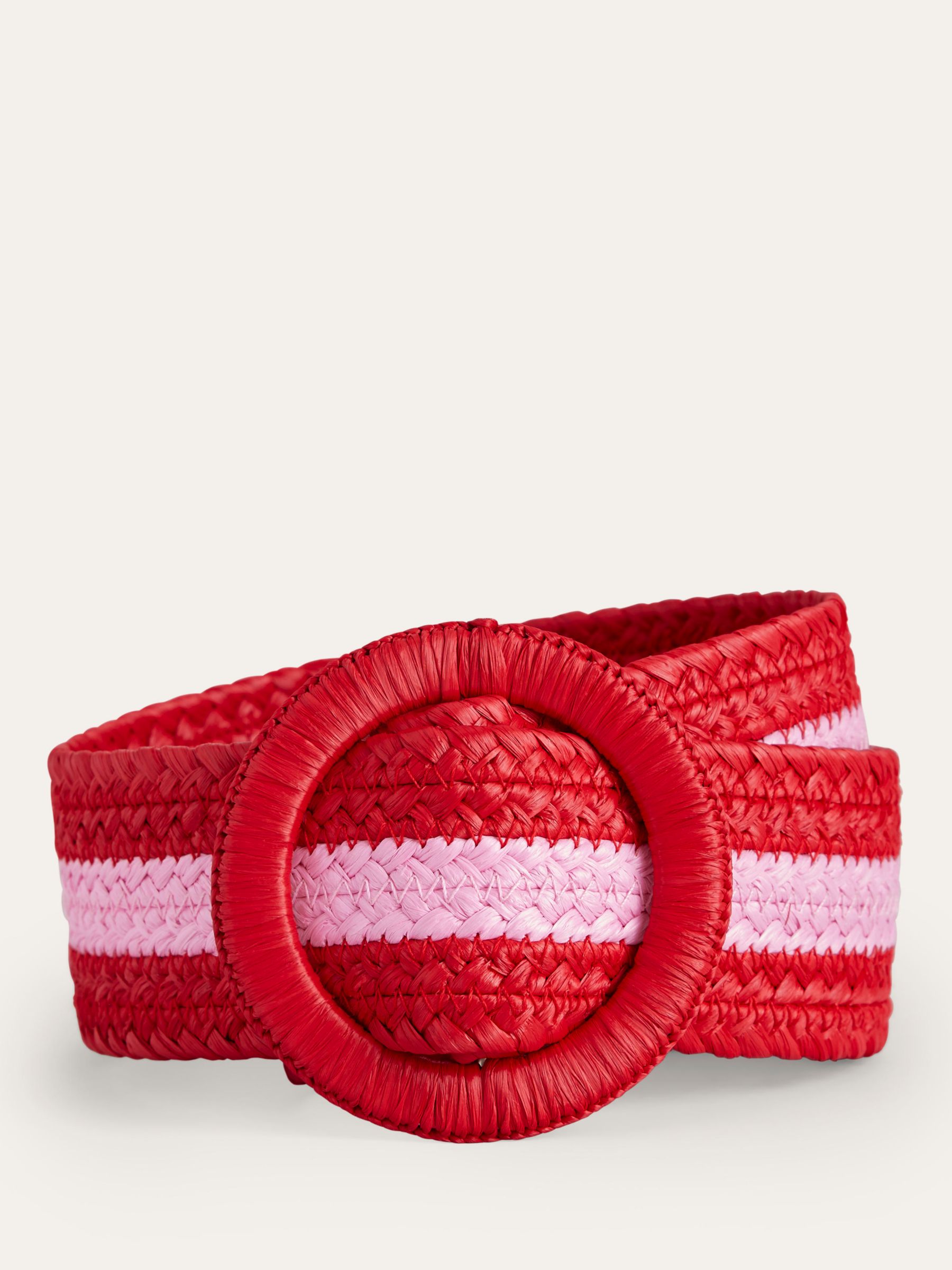 Boden Stripe Sliding Buckle Belt, Post Box Red/Pink, L