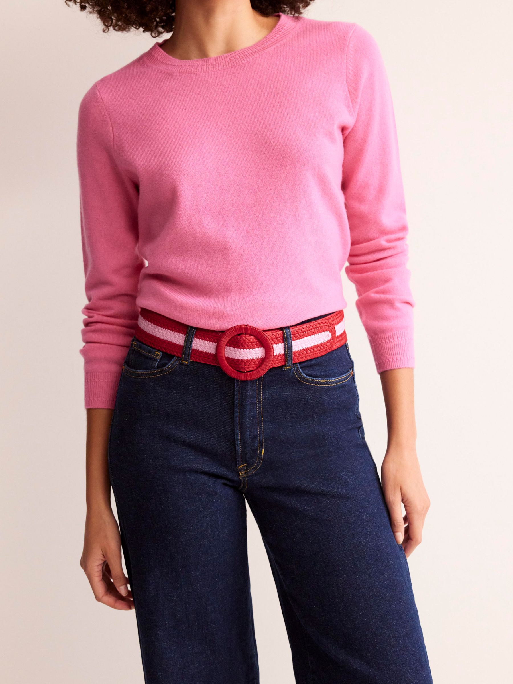 Boden Stripe Sliding Buckle Belt, Post Box Red/Pink, L