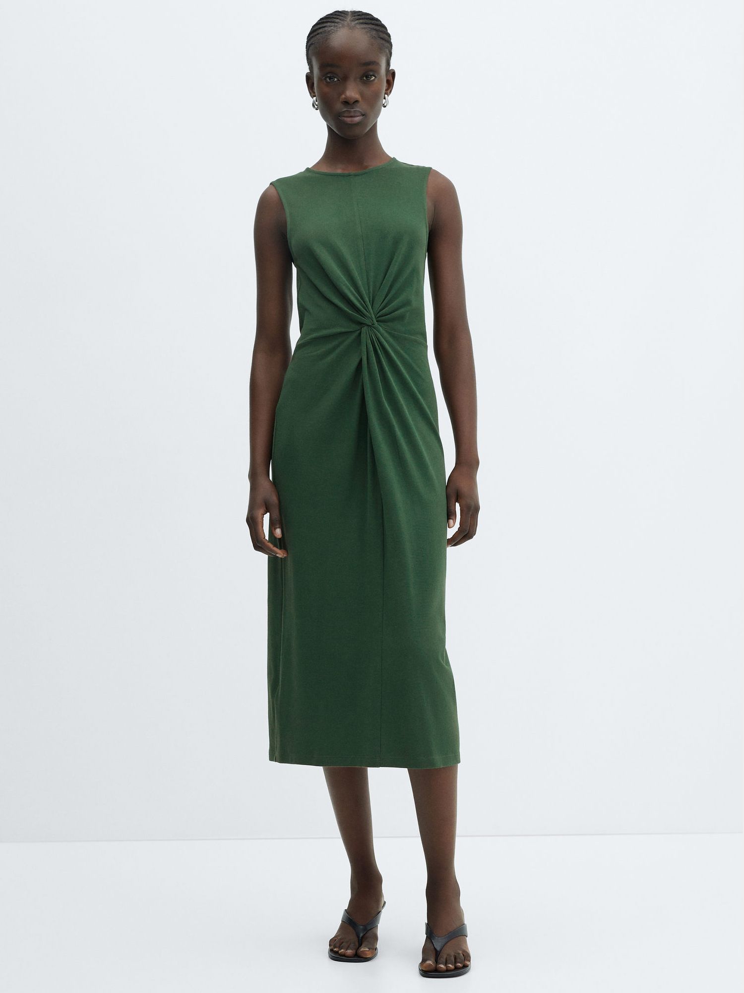 Mango Fertina Cotton Midi Dress, Green