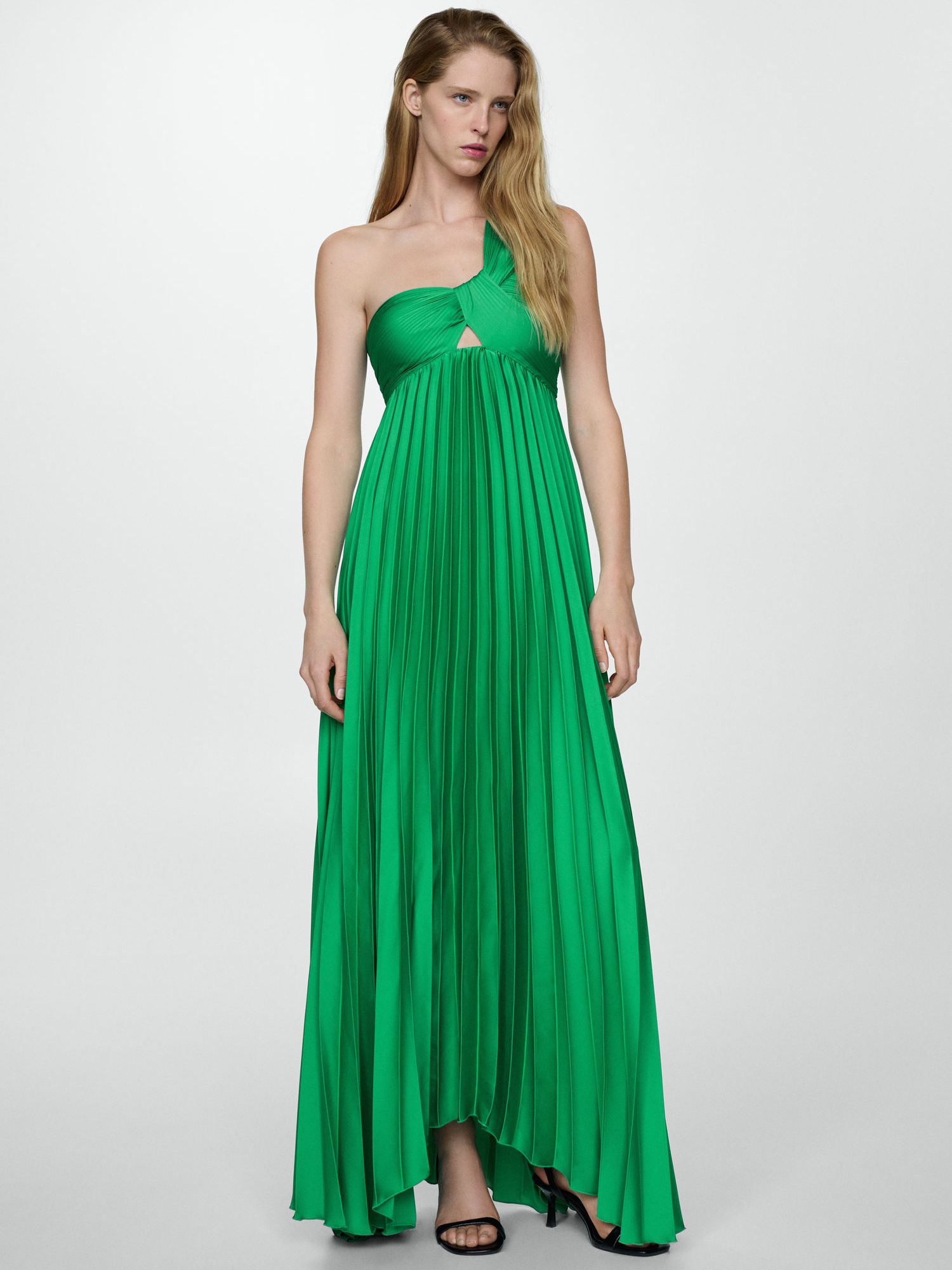 Mango Claudi Asymmetric Pleated Maxi Dress, Green, 10