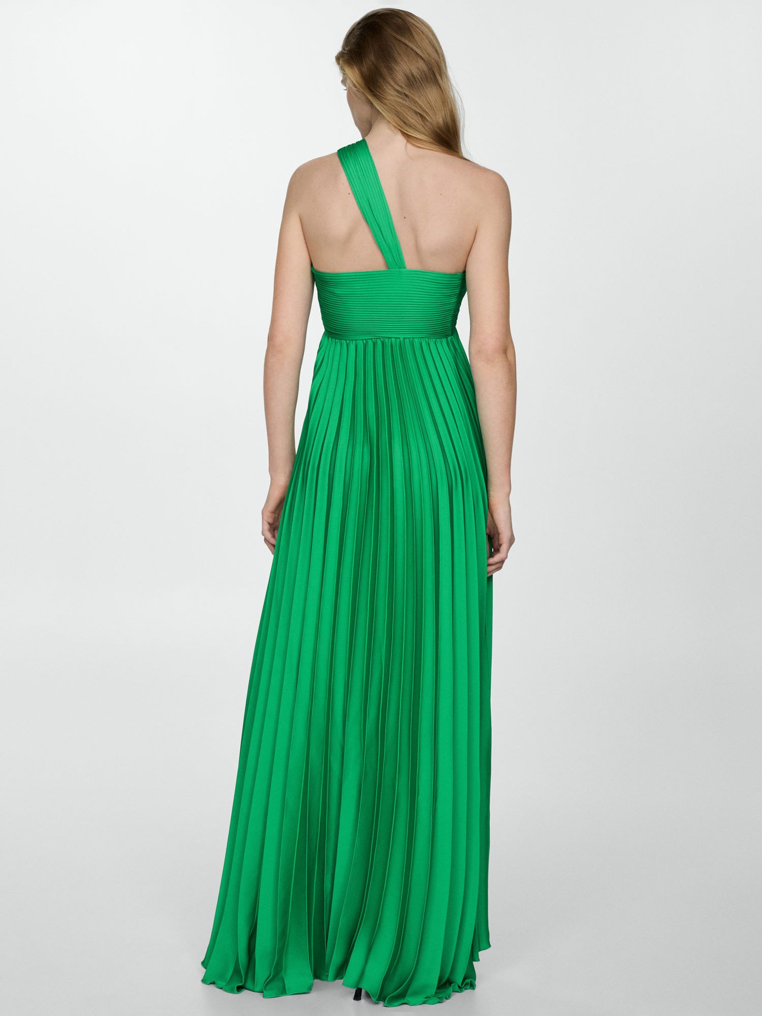 Mango Claudi Asymmetric Pleated Maxi Dress, Green, 10