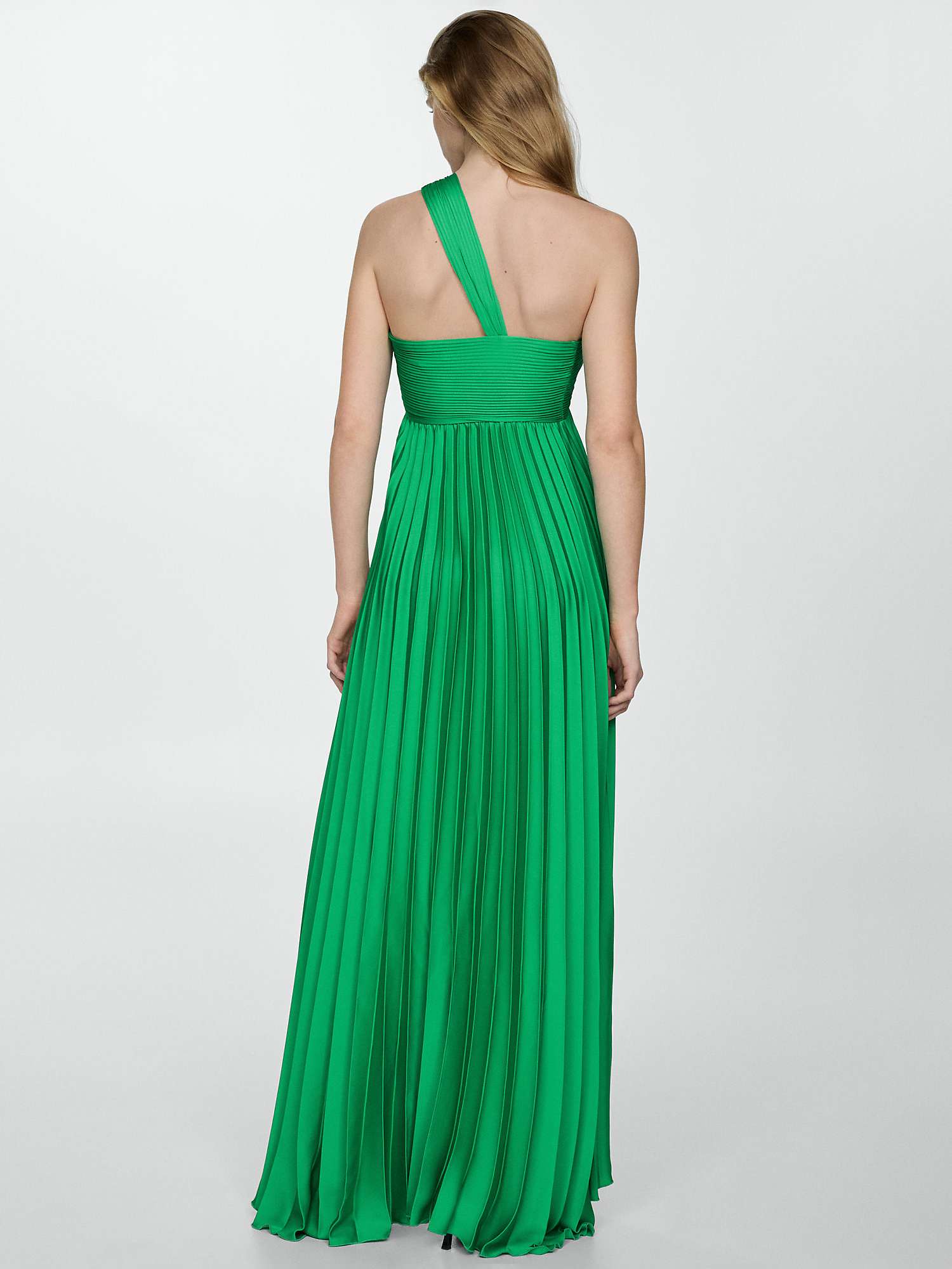 Buy Mango Claudi Asymmetric Pleated Maxi Dress, Green Online at johnlewis.com