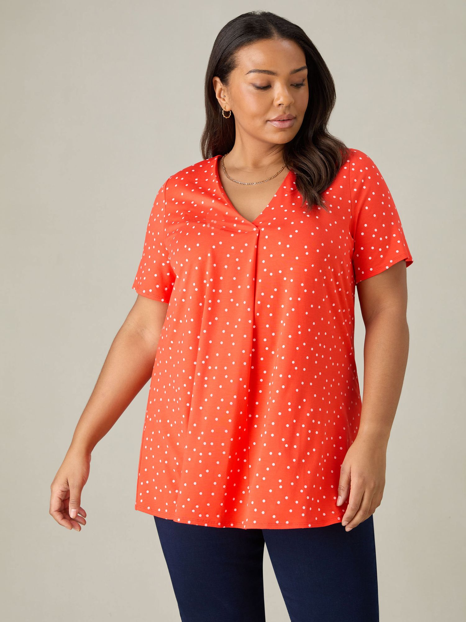 Buy Live Unlimited Spot Print Jersey Pleat Top, Red Online at johnlewis.com