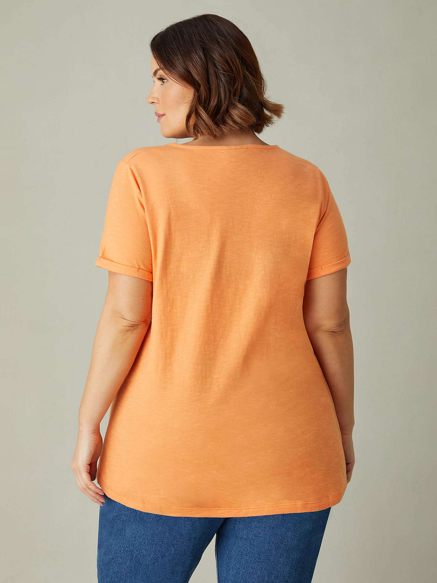 Buy Live Unlimited Curve Cotton Slub V-Neck T-Shirt, Orange Online at johnlewis.com