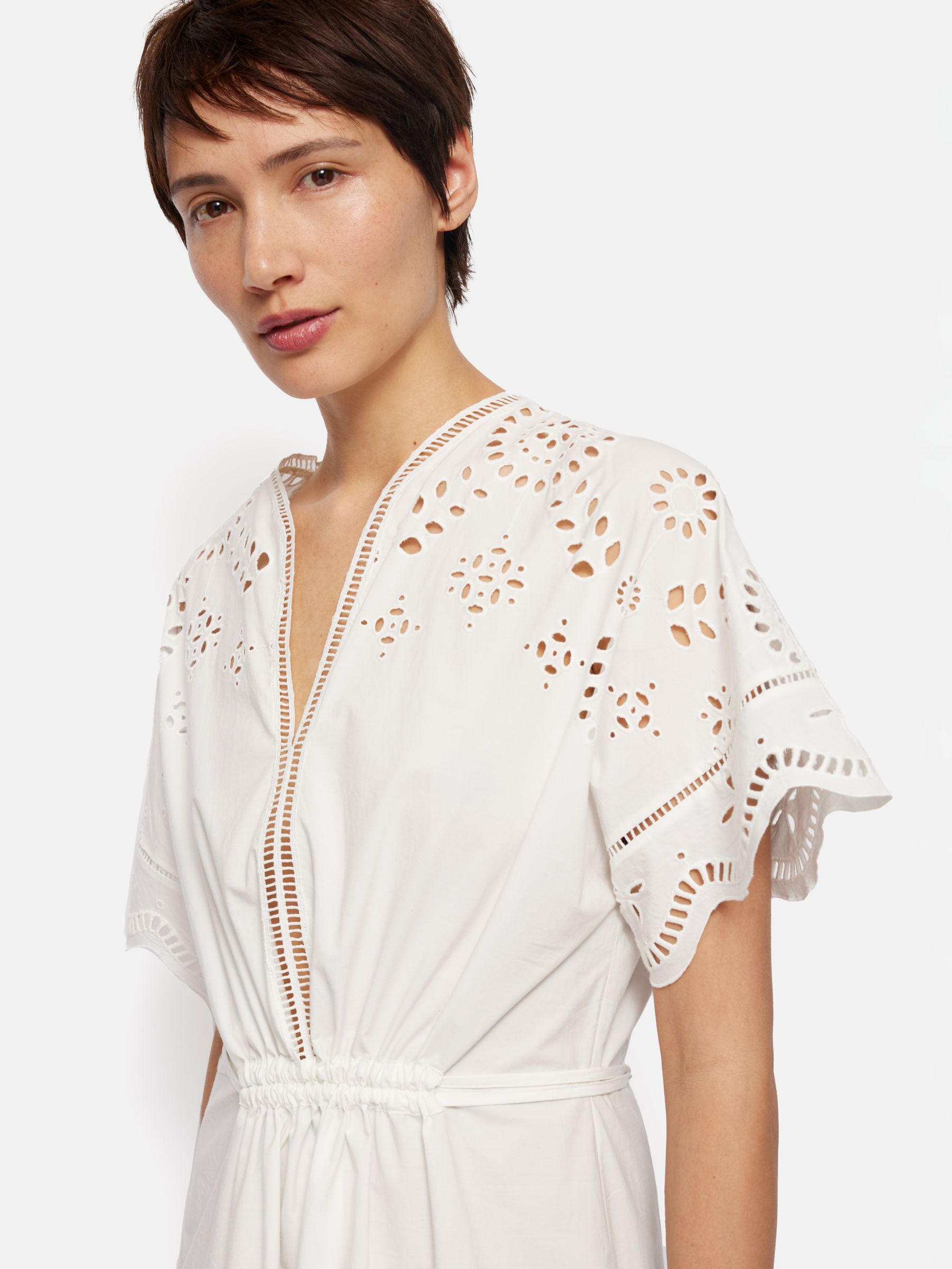 Buy Jigsaw Broderie Kaftan Midi Dress, White Online at johnlewis.com