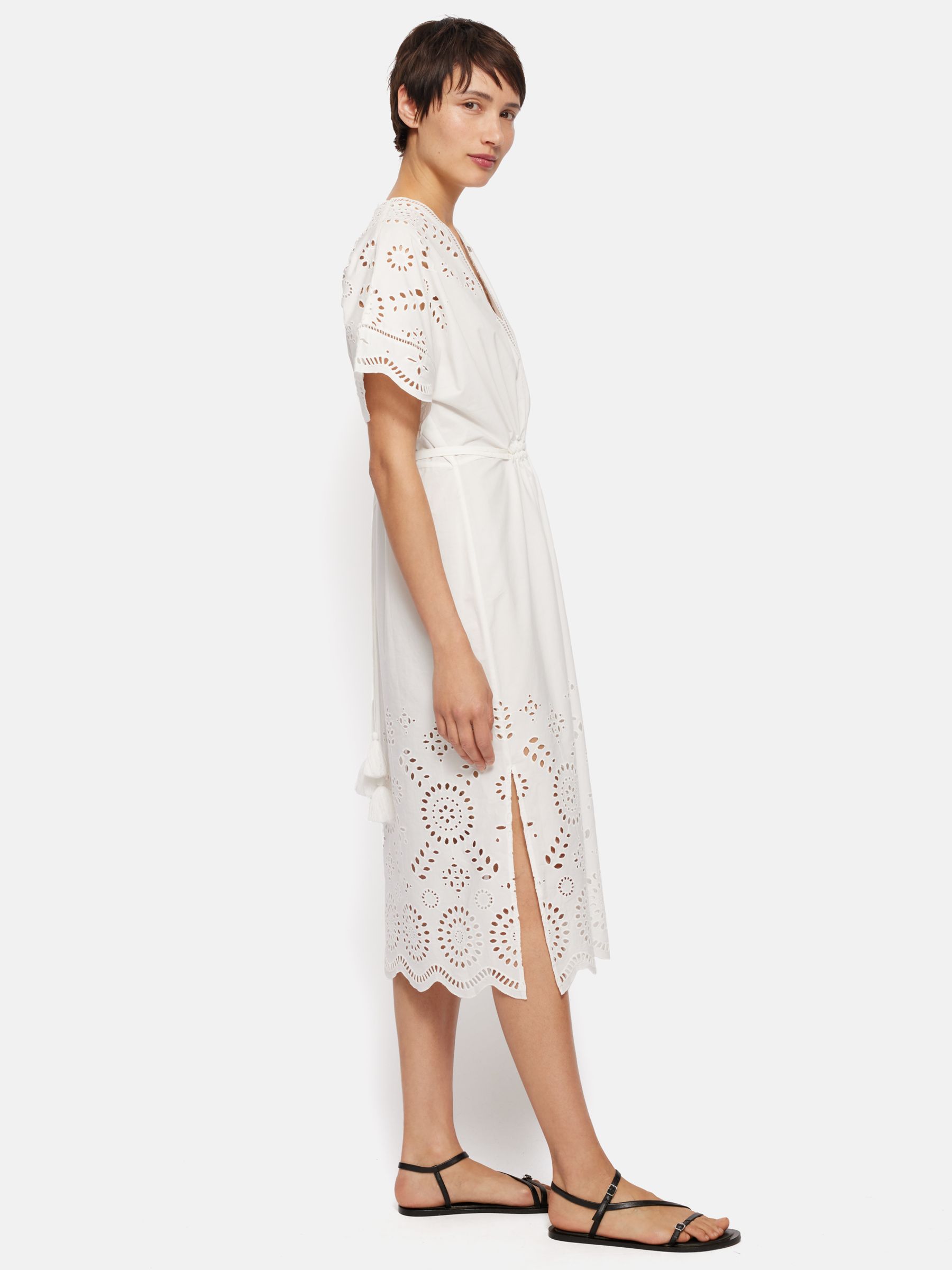 Buy Jigsaw Broderie Kaftan Midi Dress, White Online at johnlewis.com
