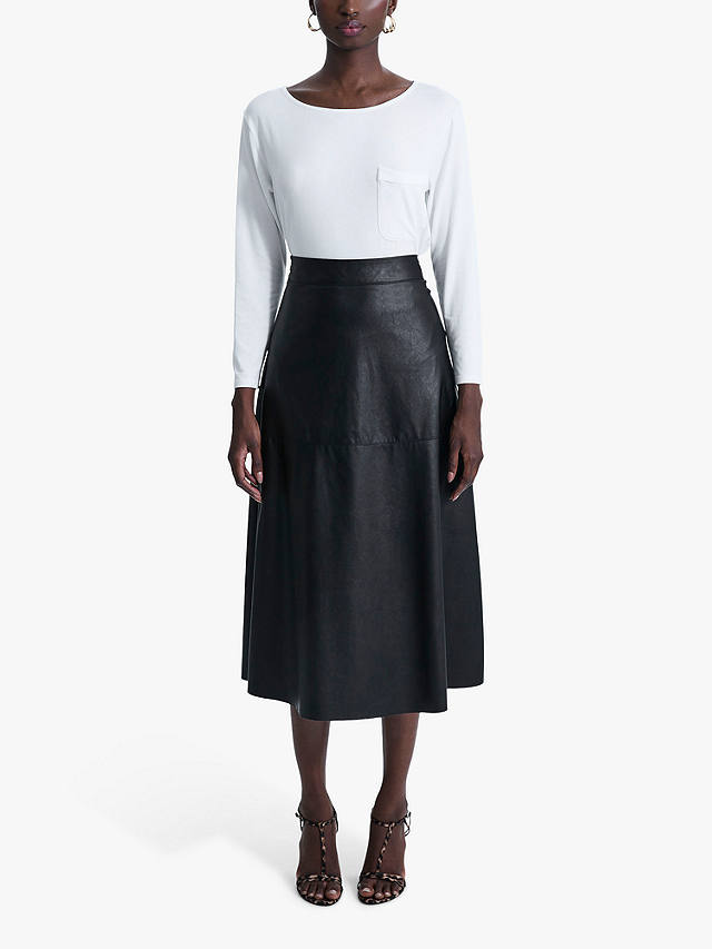 James Lakeland A-Line Faux Leather Midi Skirt, Black