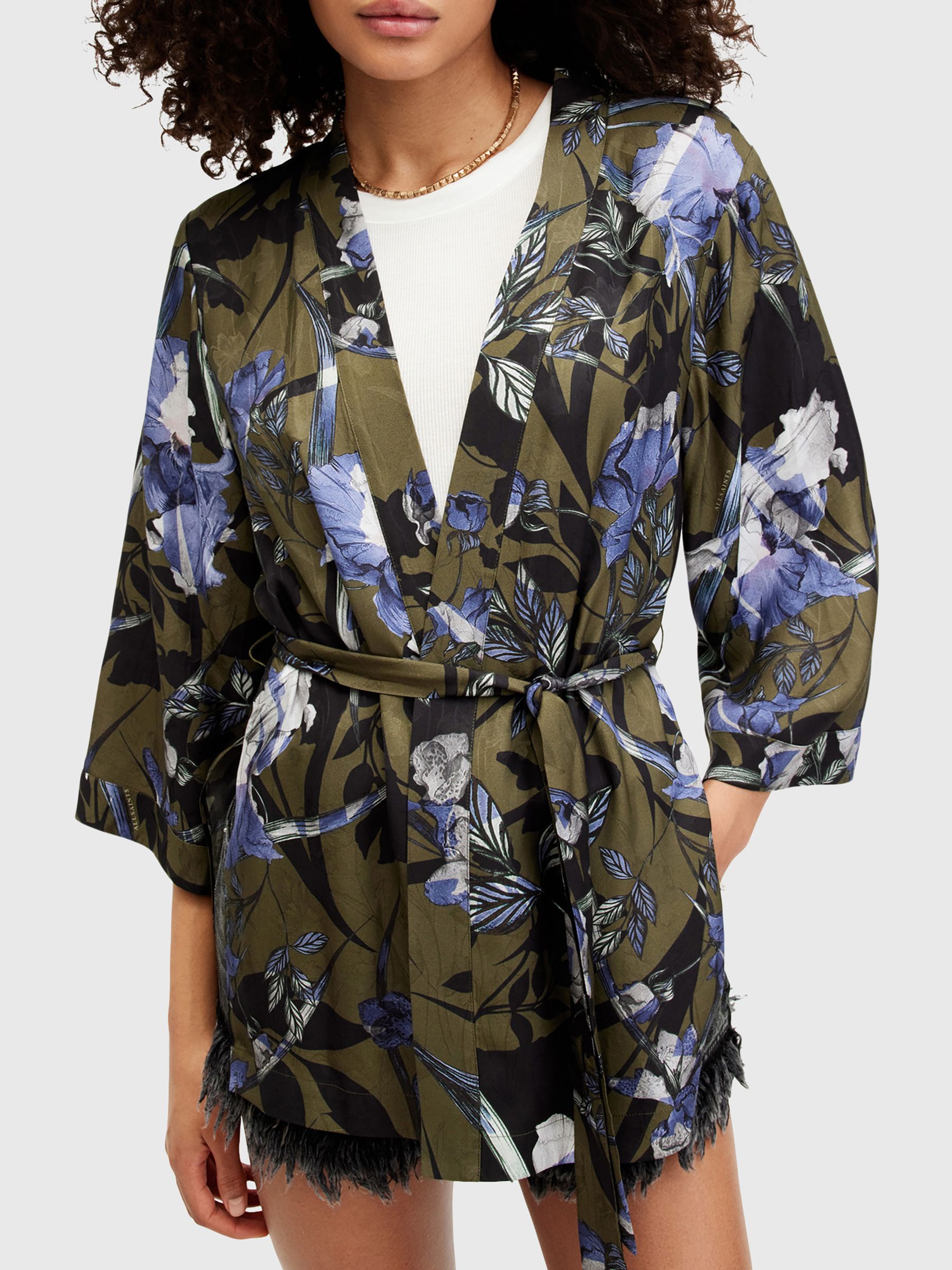 Buy AllSaints Carina Batu Kimono Jacket, Deep Khaki Green Online at johnlewis.com