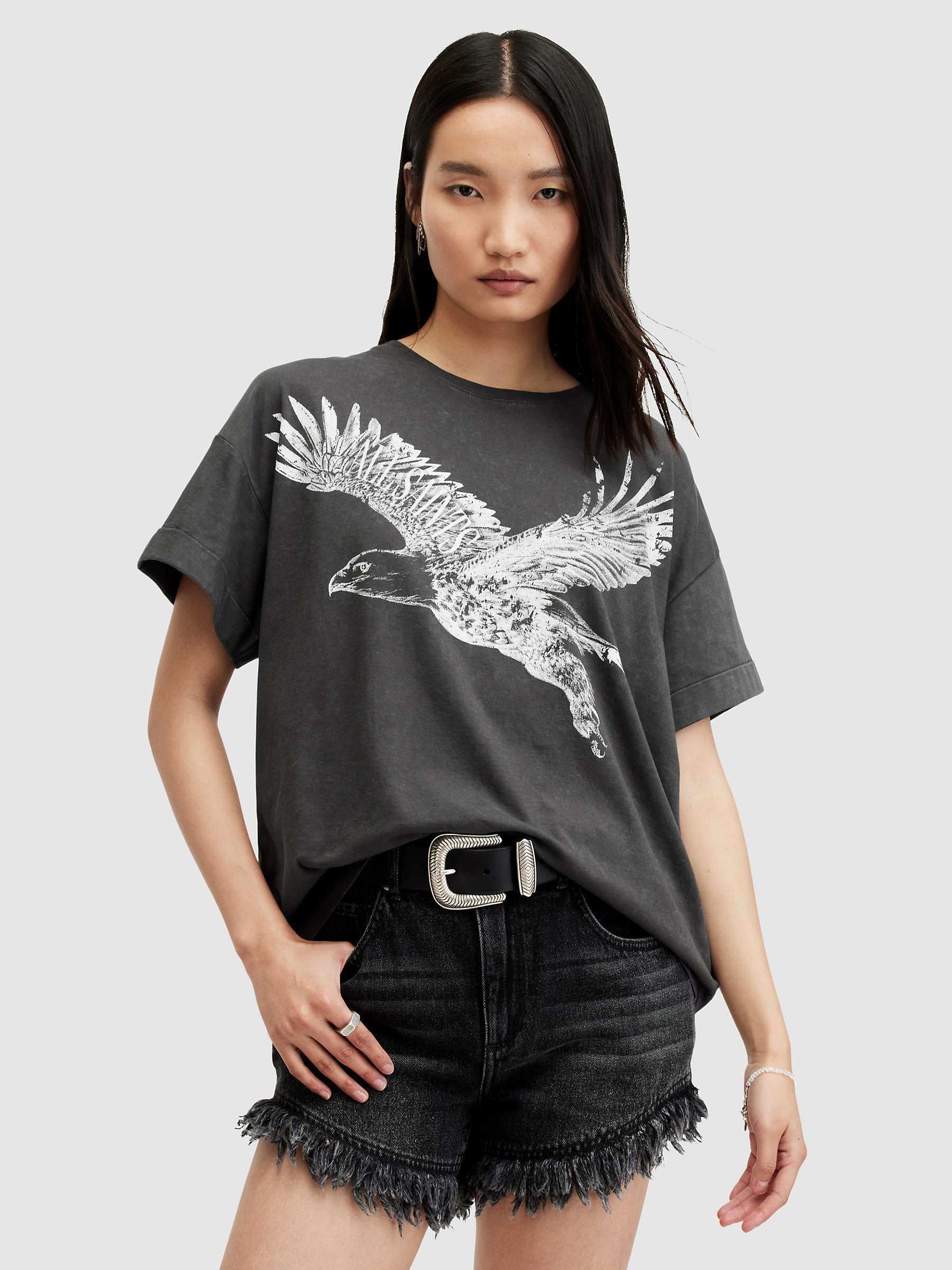 Buy AllSaints Flite Briar Eagle Graphic T-Shirt, Acid Washed Black Online at johnlewis.com