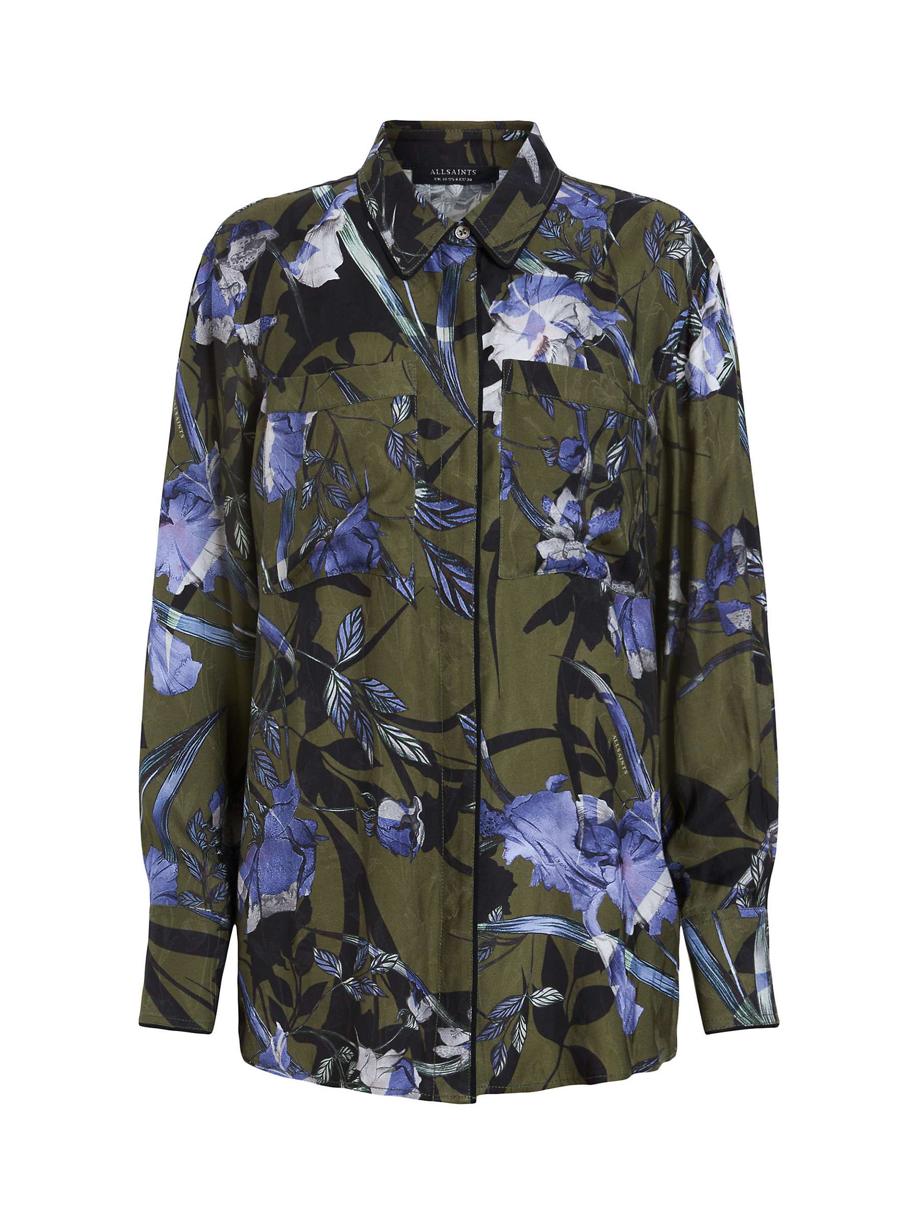 Buy AllSaints Eve Floral Shirt, Deep Khaki Green Online at johnlewis.com