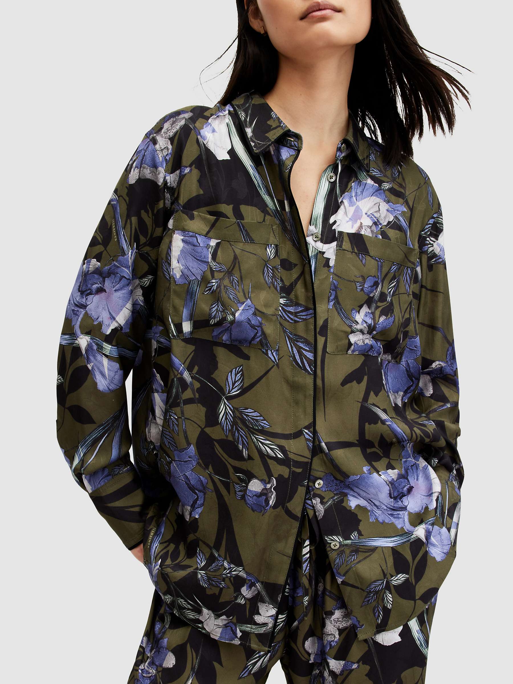 Buy AllSaints Eve Floral Shirt, Deep Khaki Green Online at johnlewis.com