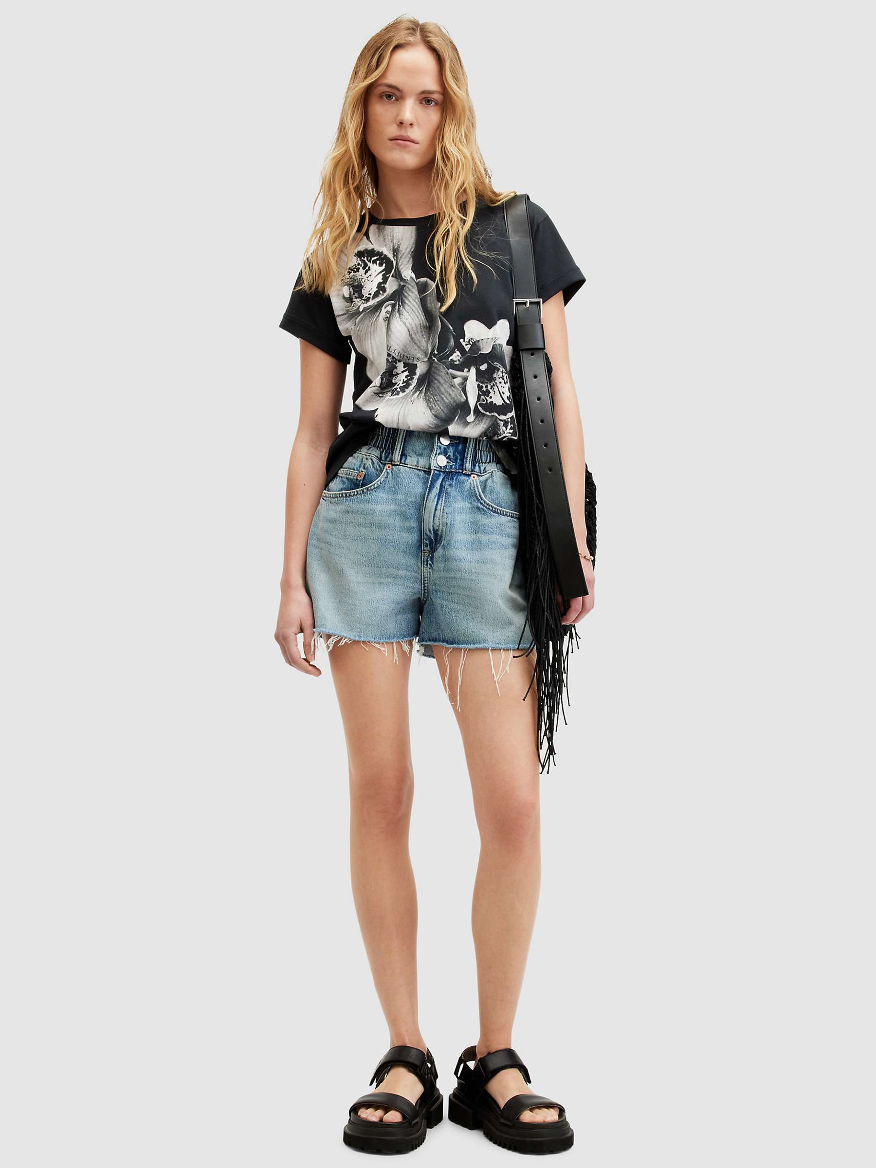 Buy AllSaints Eulo Anna Orchid Print T-Shirt, Black/White Online at johnlewis.com
