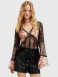 AllSaints Florence Kora Sheer Embellished Top, Black/Multi