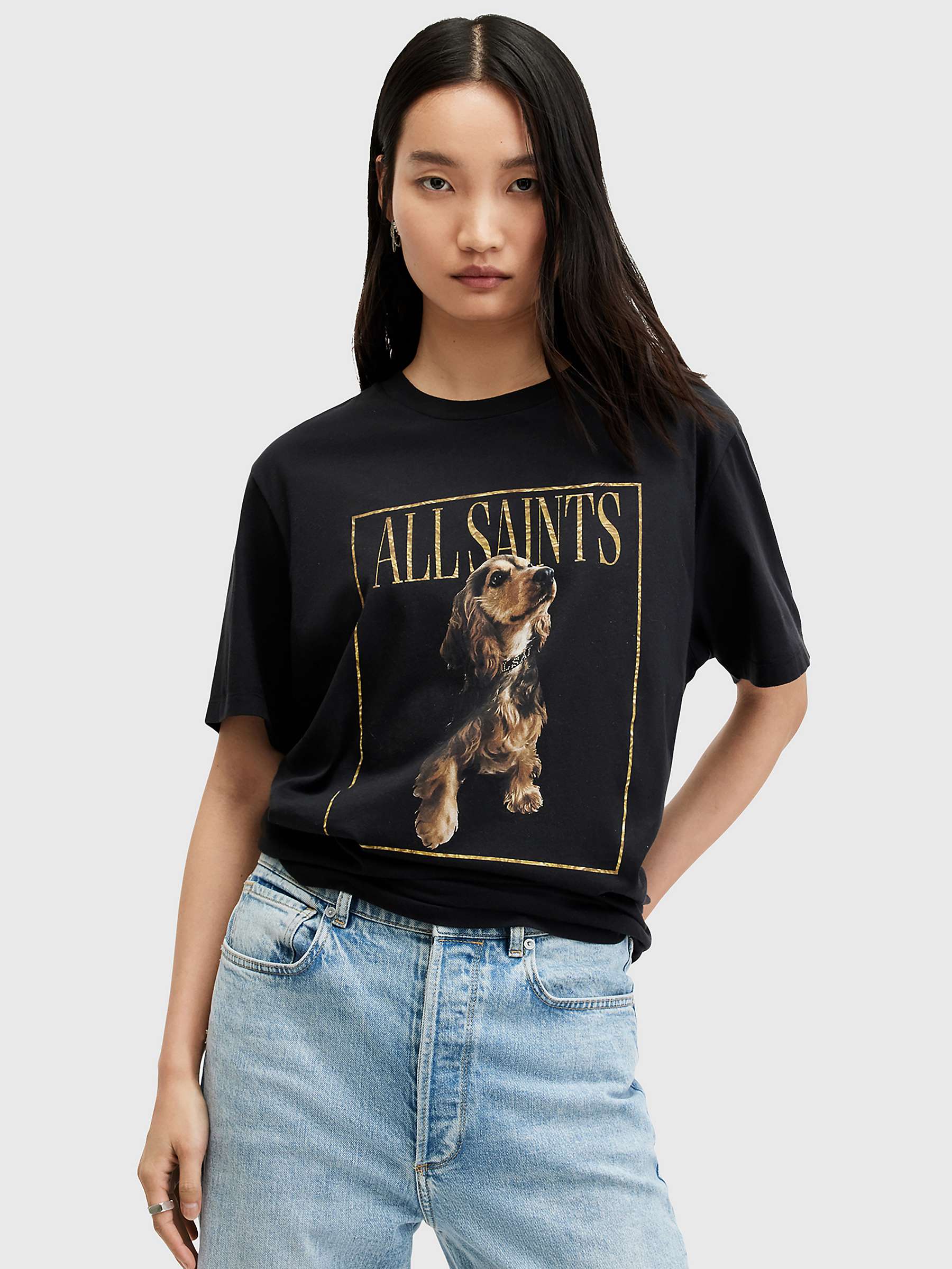 Buy AllSaints Pepper Oversized Graphic T-Shirt, Black/Multi Online at johnlewis.com