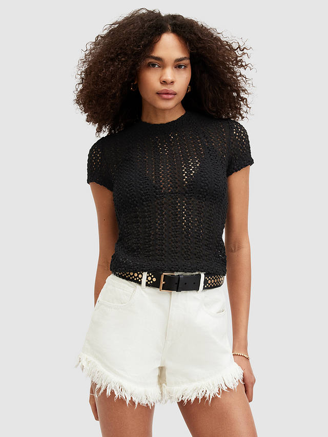 AllSaints Karma Stevie Crochet Style T-Shirt, Black