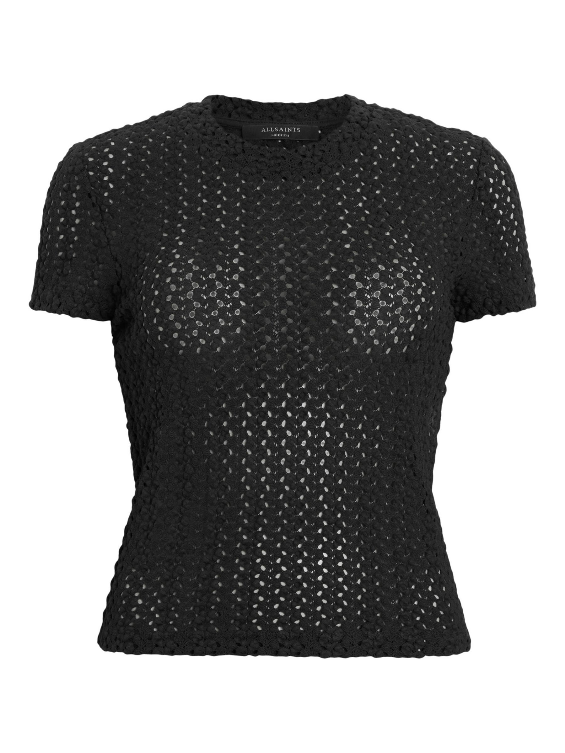 AllSaints Karma Stevie Crochet Style T-Shirt, Black, 10