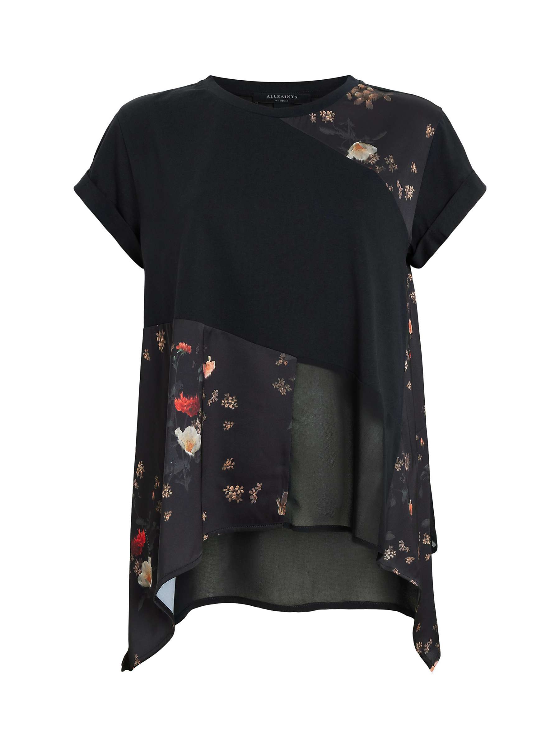 Buy AllSaints Zala Iona Asymmetric Hem Floral Cotton Top, Black Online at johnlewis.com