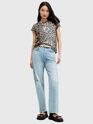 AllSaints Tiepo Anna Cotton T-Shirt, Leopard Brown