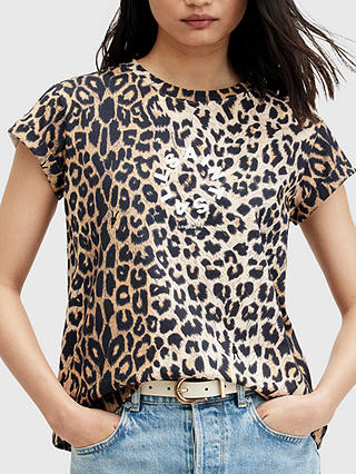 AllSaints Tiepo Anna Cotton T-Shirt, Leopard Brown