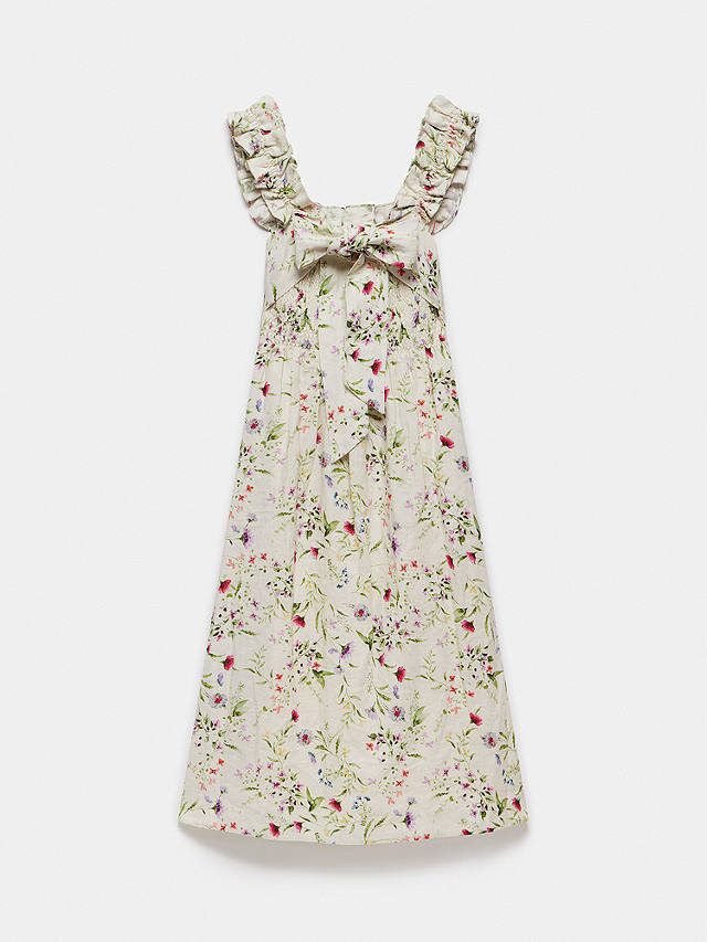 Mint Velvet Floral Print Linen Midi Dress, Cream/Multi