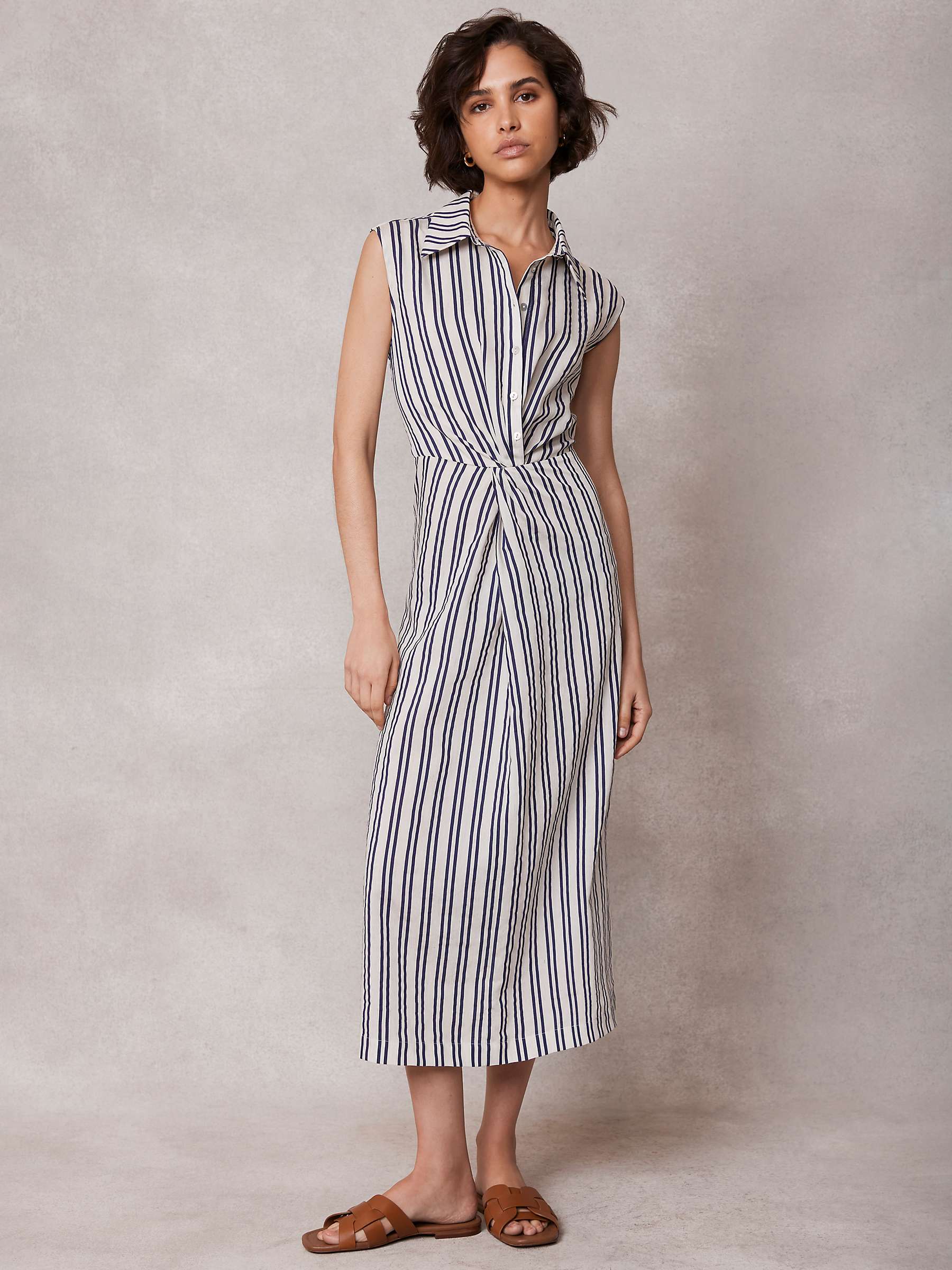 Buy Mint Velvet Stripe Linen Blend Twist Midi Dress, White Ivory/Navy Online at johnlewis.com