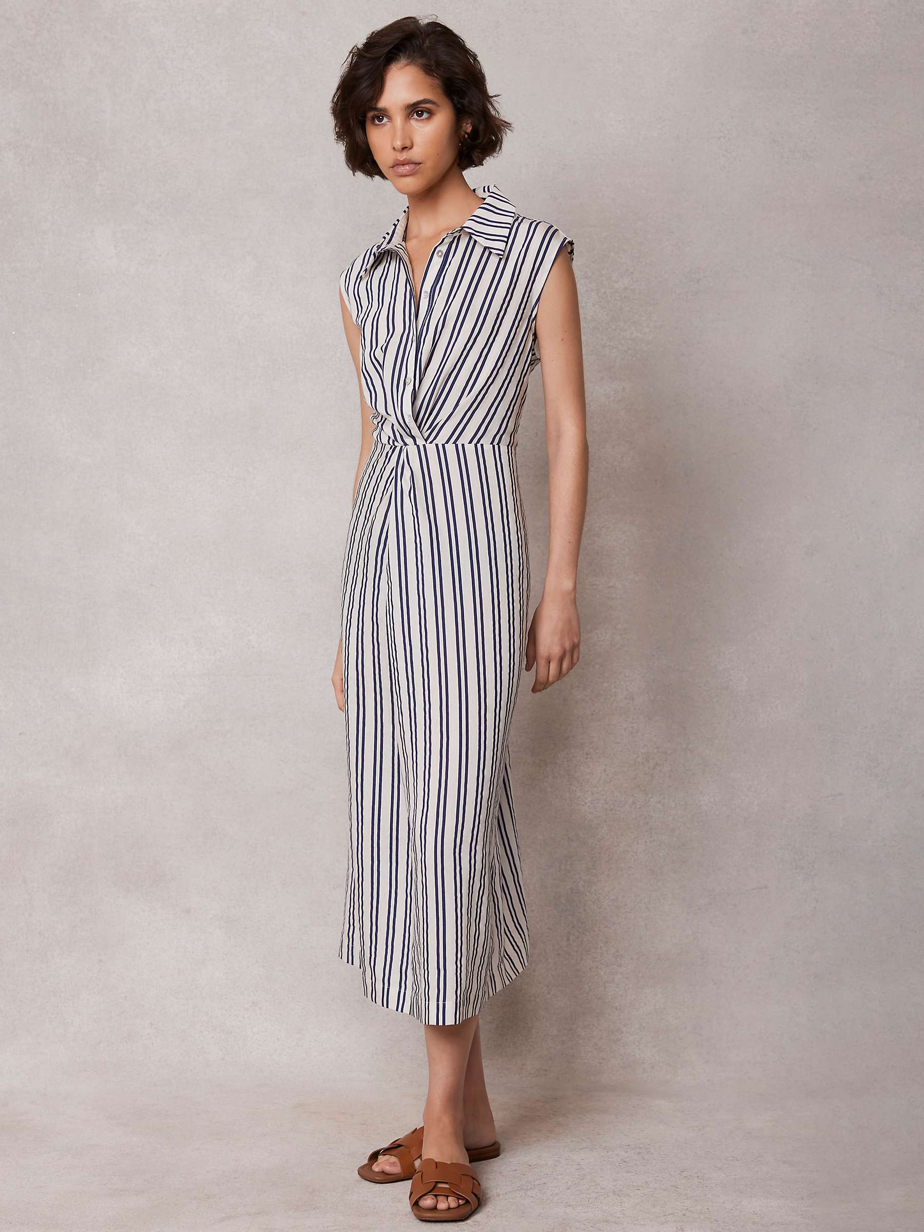 Buy Mint Velvet Stripe Linen Blend Twist Midi Dress, White Ivory/Navy Online at johnlewis.com