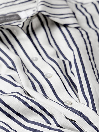 Mint Velvet Stripe Linen Blend Twist Midi Dress, White Ivory/Navy