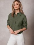 Mint Velvet Cotton Blend Cropped Utility Shirt, Khaki