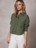 Mint Velvet Cotton Blend Cropped Utility Shirt, Khaki