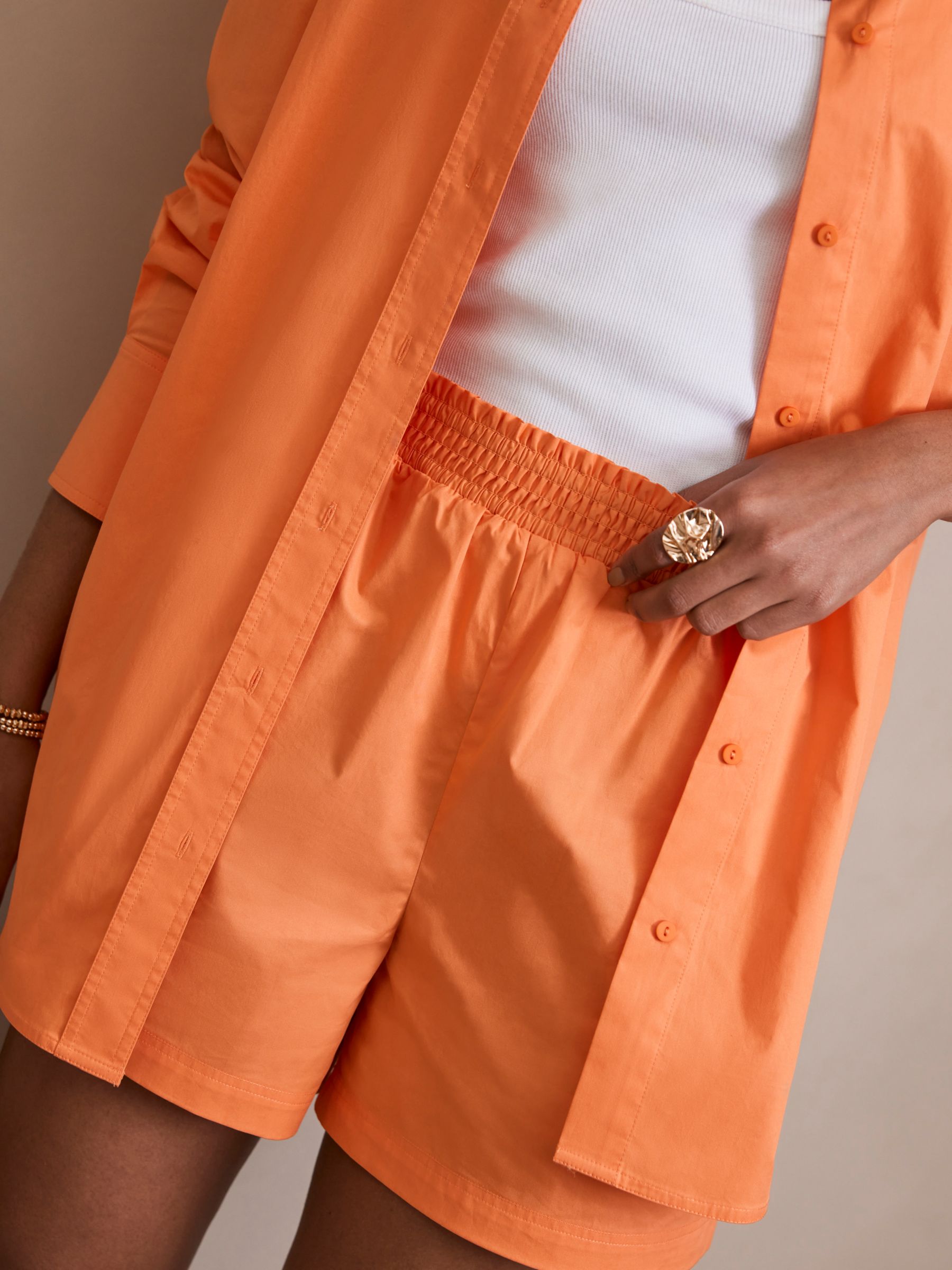Mint Velvet Cotton Shirt & Shorts Set, Orange, XS