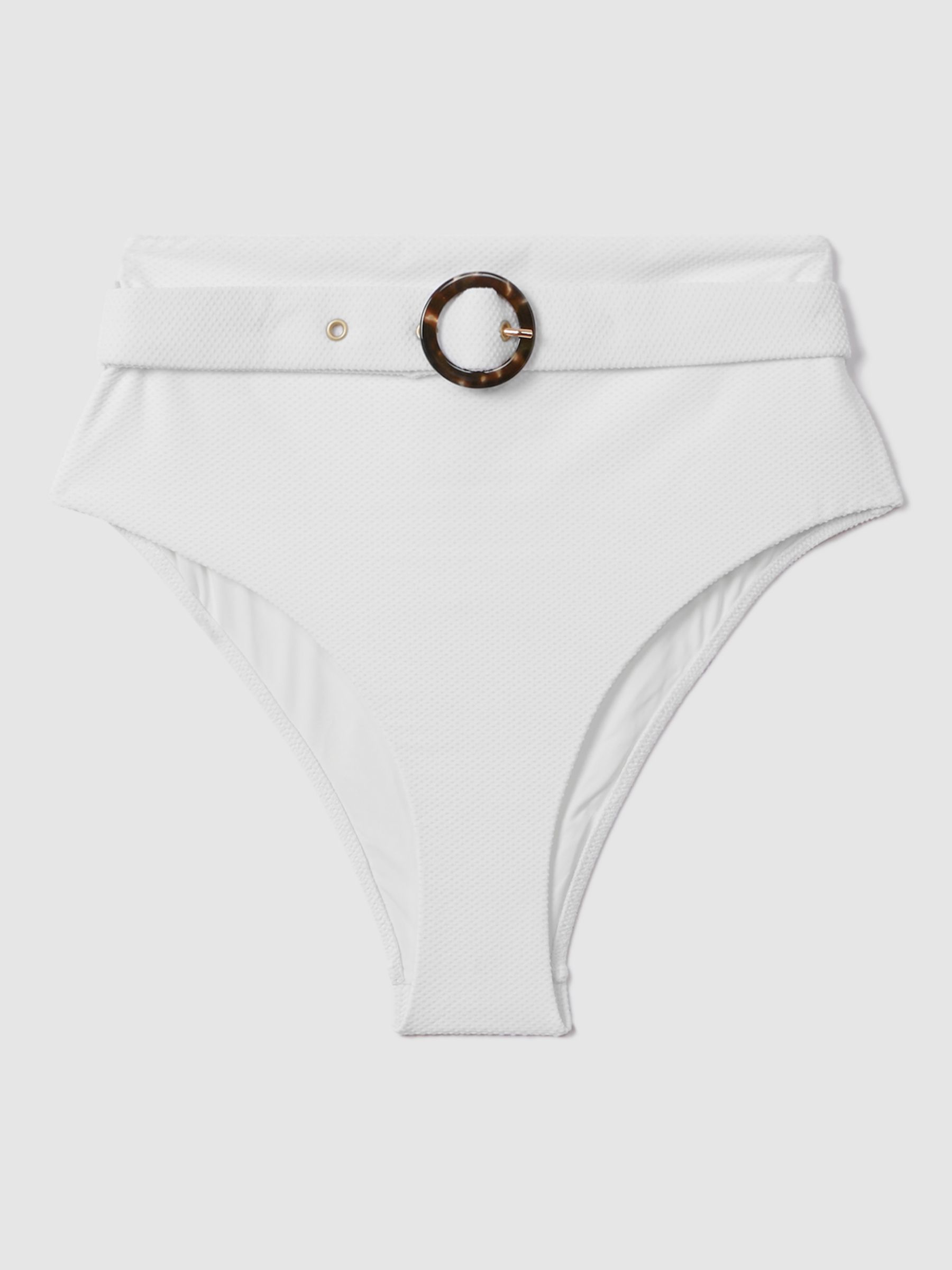 Reiss Danielle High Waist Textured Bikini Bottoms, White, 4