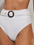 Reiss Danielle High Waist Textured Bikini Bottoms, White