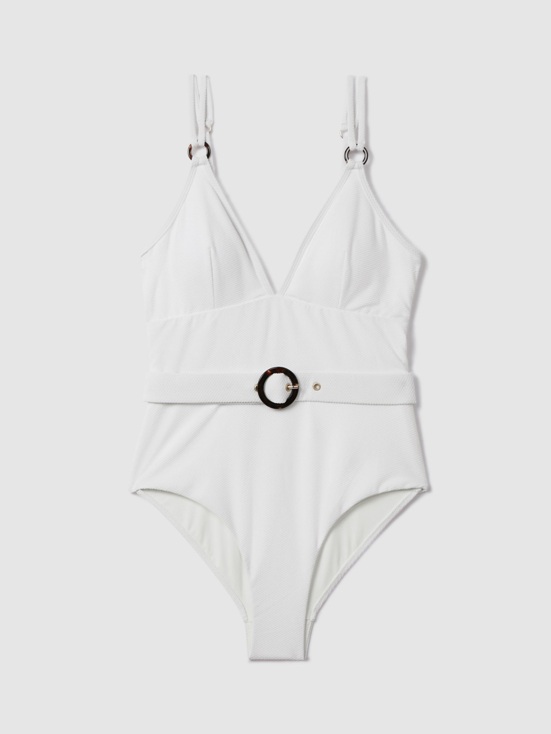 Reiss Alora Traingle Cup Belted Swimsuit, White, 4