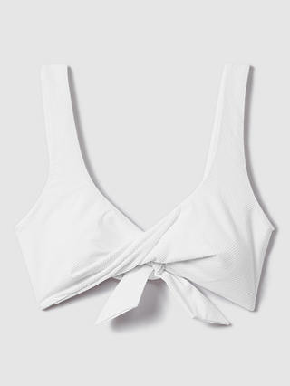 Reiss Danielle Twist Front Textured Bikini Top, White