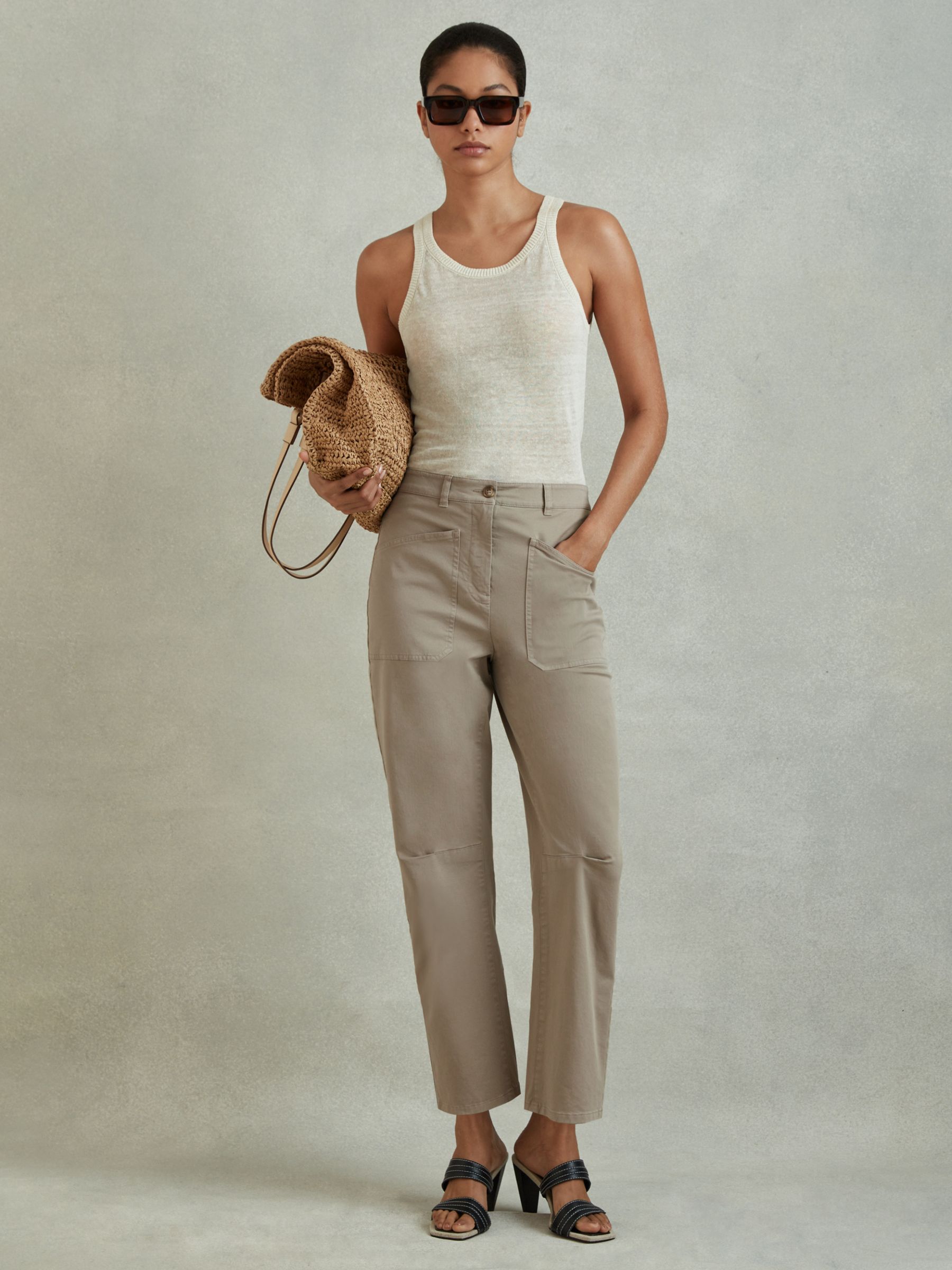 Reiss Nova Barrel Leg Trousers, Olive at John Lewis & Partners