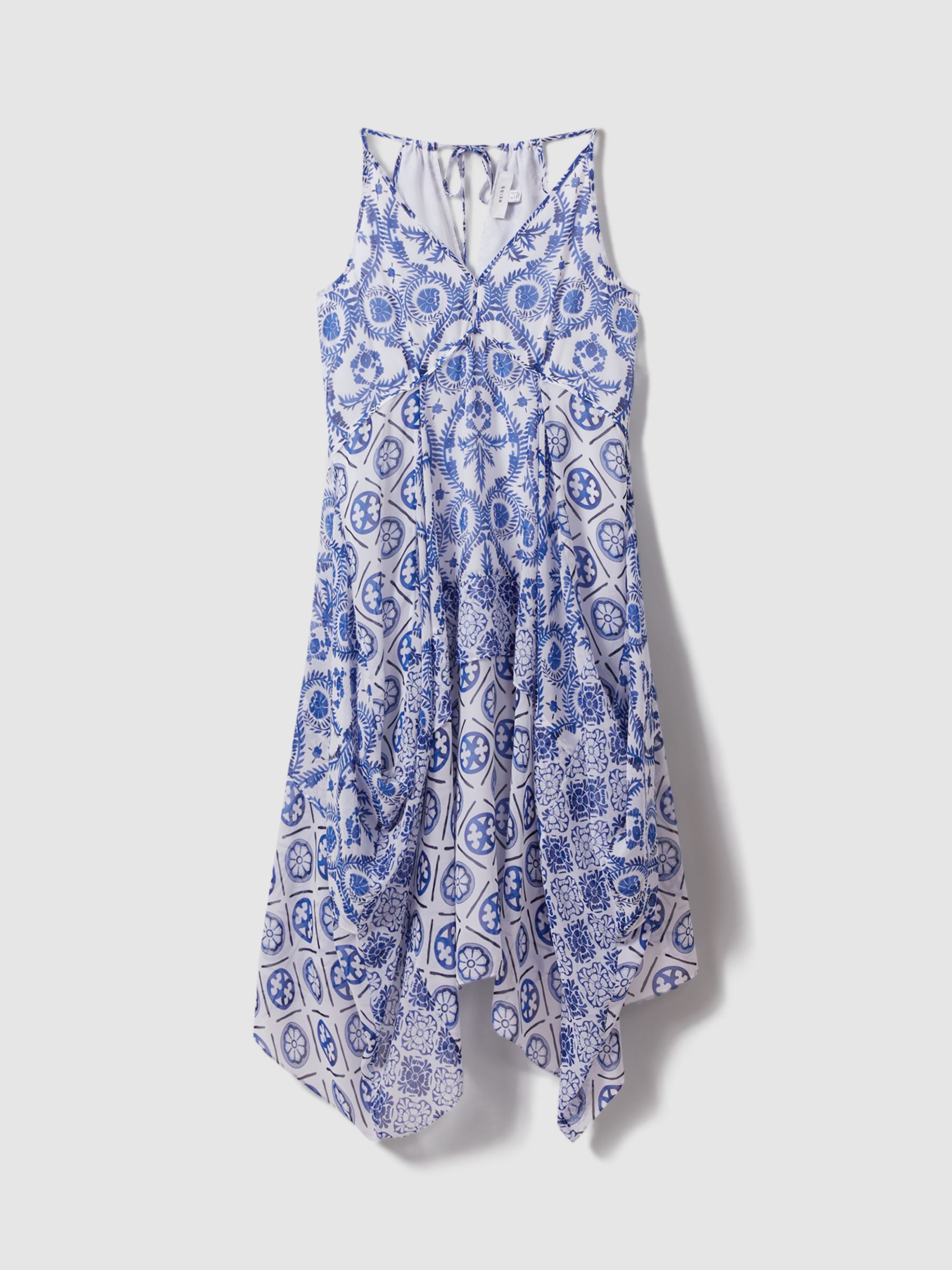 Buy Reiss Petite Tiller Tile Print Halterneck Midi Dress, Blue/White Online at johnlewis.com