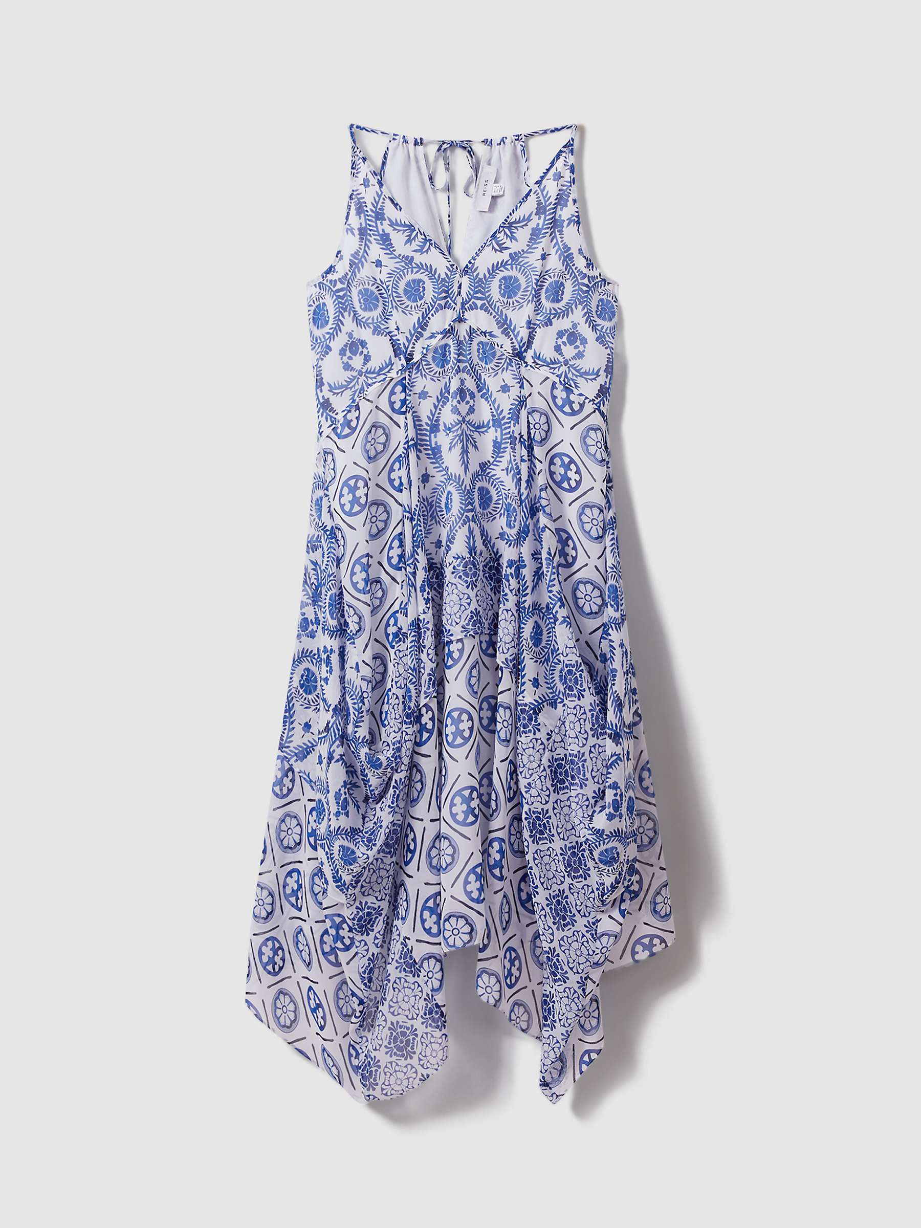 Buy Reiss Petite Tiller Tile Print Halterneck Midi Dress, Blue/White Online at johnlewis.com