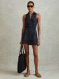 Reiss Mila Linen Playsuit, Navy