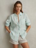 Reiss Belle Linen Shirt, Aqua