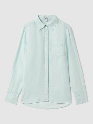 Reiss Belle Linen Shirt, Aqua